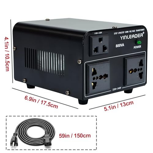 Yinleader 800W Voltage Converter Step Up 110V-120V to 220V-240V & Step Down 220V-240V to 110V-120V Power Transformer w/US Power Cord,Circuit Breaker Protection (VTUS-800) - Image 5