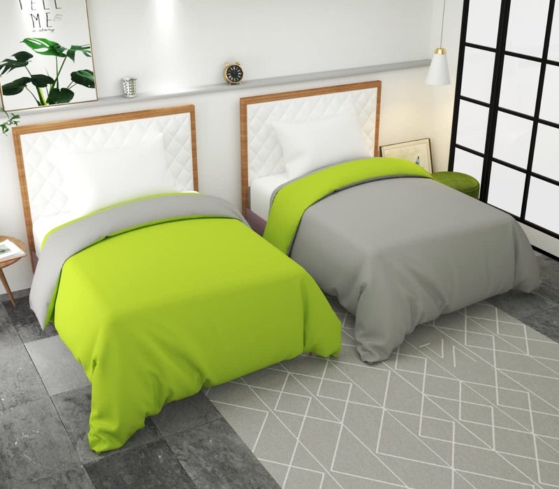 TURIYA 180 TC Microfiber 1 Pc Reversible Single Bed Duvet Cover/ Rajai Cover Cum Dohar; 90x60 inches; Green and Grey - Image 1