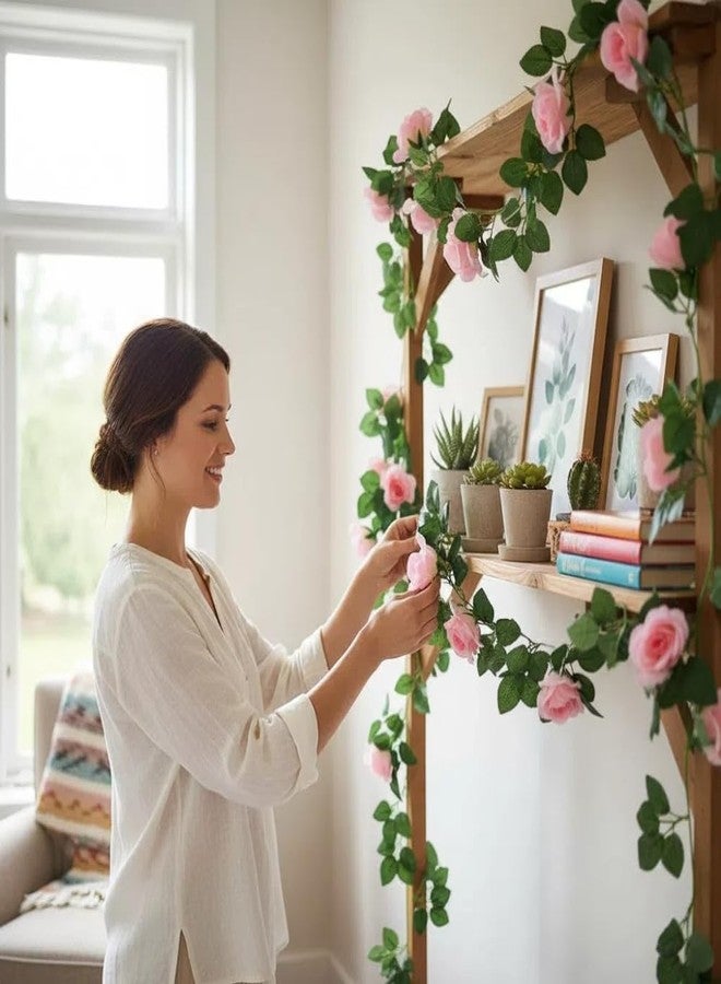 ZWYOQI 16 FT Fake Rose Vine Garland Artificial Flowers Plants Hanging Rose Ivy Home Hotel Office Wedding Party Garden Décor (Pink/2PCS) - Image 4