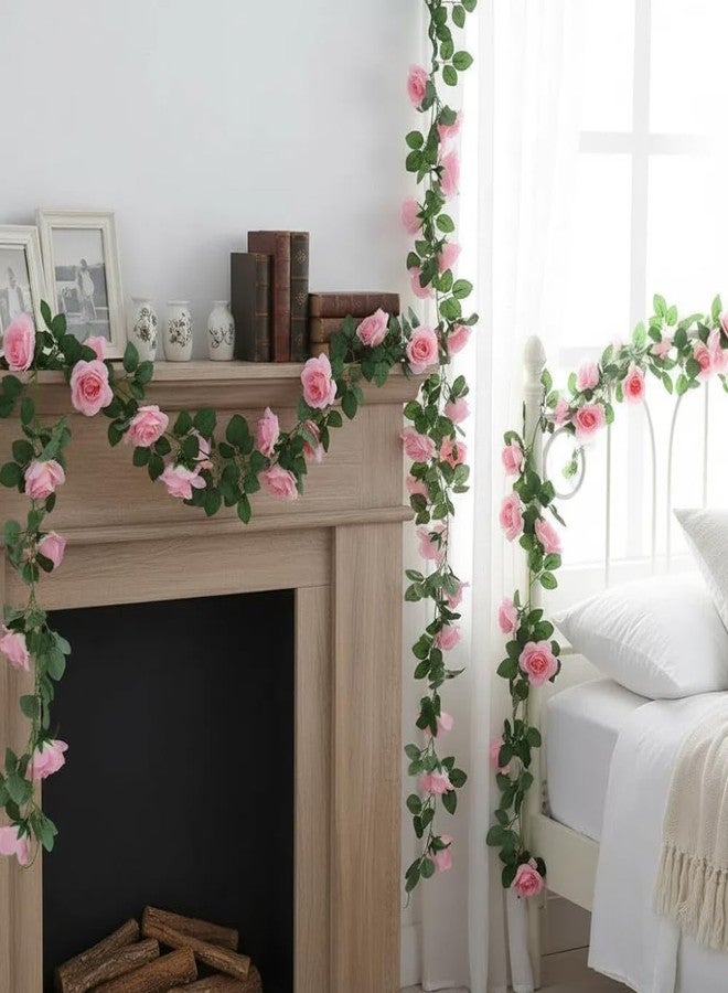 ZWYOQI 16 FT Fake Rose Vine Garland Artificial Flowers Plants Hanging Rose Ivy Home Hotel Office Wedding Party Garden Décor (Pink/2PCS) - Image 2