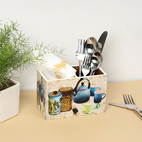 DULI Multipurpose Stand, Cutlery Holder, Spoon Stand, Table Organizer with 2 Sections, Chammach Stand (10cm x 15cm) (TeaKettle) - Image 2