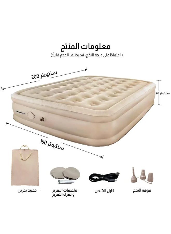 سرير هوائي مزدوج، سرير قابل للنفخ مع مضخة مدمجة، مرتبة هوائية سريعة النفخ/التفريغ لمدة 5 دقائق، سرير قابل للنفخ للسفر والتخييم المنزلي المحمول - Image 1