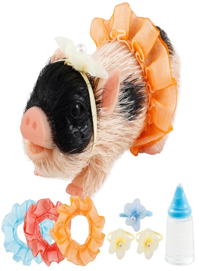 HOTBEST Silicone Pig Silicone with Nursing Bottle and Clothing Accessories 5 Inch Lifelike Pig Doll Cute Realistic Miniature Reborn Interesting Full Body Toys (D) - Image 1