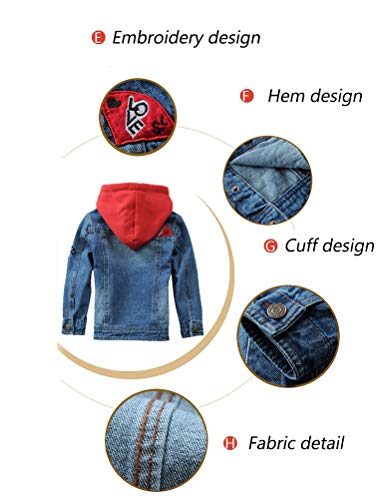 Mallimoda Kids Boys Girls Hooded Denim Jacket Zipper Coat Outerwear (7-8 Years, Style 1 Blue) - Image 4