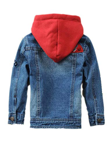 Mallimoda Kids Boys Girls Hooded Denim Jacket Zipper Coat Outerwear (7-8 Years, Style 1 Blue) - Image 2