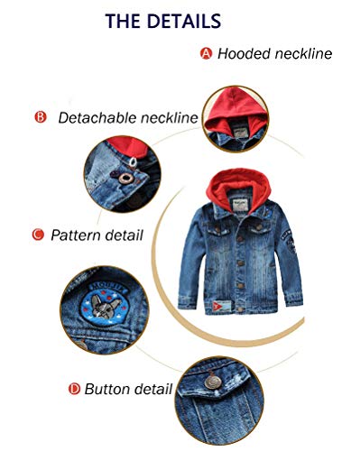 Mallimoda Kids Boys Girls Hooded Denim Jacket Zipper Coat Outerwear (7-8 Years, Style 1 Blue) - Image 3