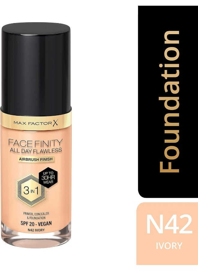Max Factor Facefinity All Day Flawless Foundation - N42 Ivory, 30Ml  - Image 1