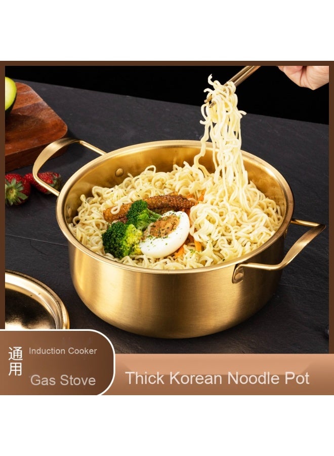 3-piece stainless steel Stock pot with gold lid, spoon and chopsticks, double handles, super thick and durable, cooking/stewing/hot pot special noodle pot  - Image 3