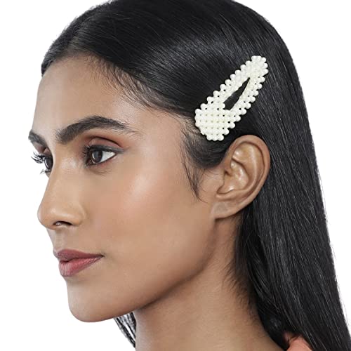 AccessHer White Beaded Tic Tac Hair Clip, handcrafted designer clips for girls and women - Pack of 2 - Image 5