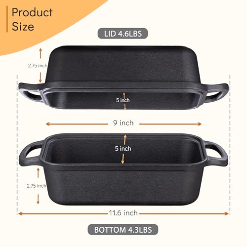 GRMlmosa GRMImosa 2 in 1 Cast Iron Bread Loaf Pan with Lid, Loaf Pans for Baking Bread 9x5 Inch, Even Heat Distribution for Meatloaf, Homemade Bread - Image 2