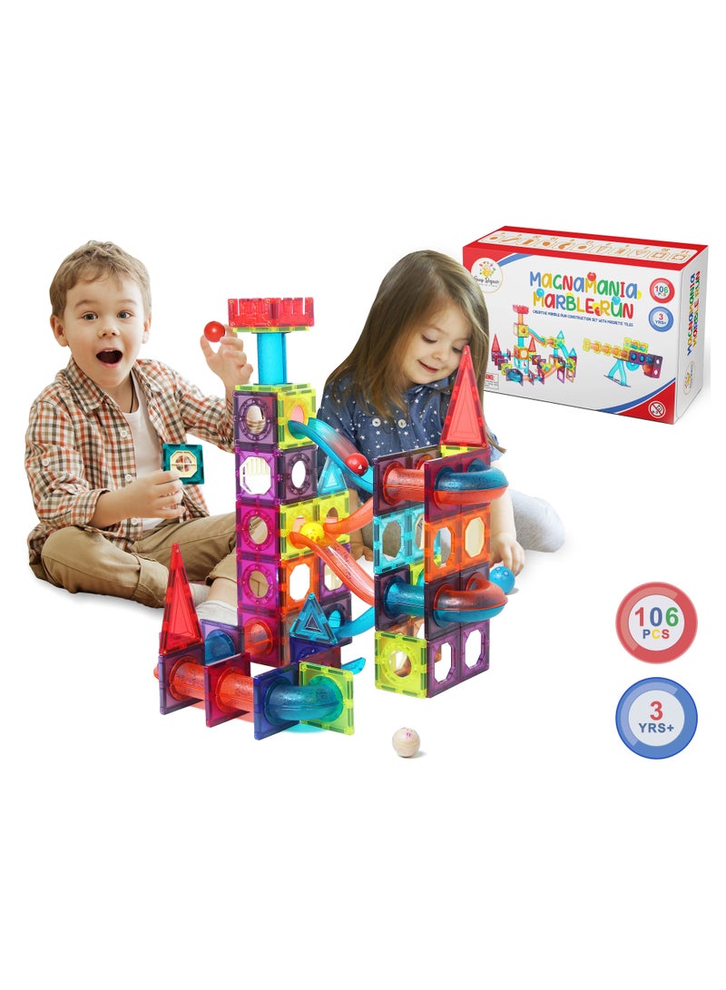 Snap Bazaar 106-Piece Magnet Building and Construction Toy with Marble Run - Image 1