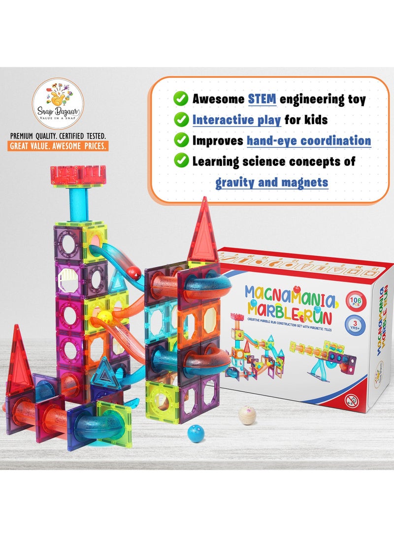 Snap Bazaar 106-Piece Magnet Building and Construction Toy with Marble Run - Image 2