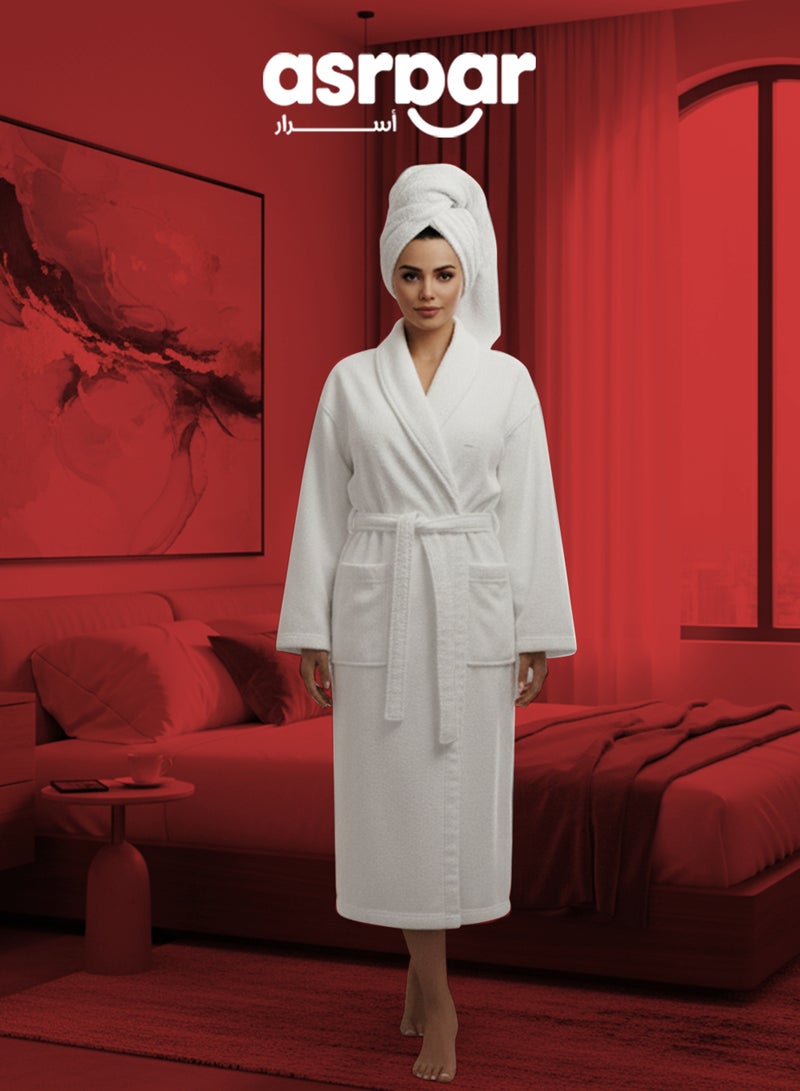 أسرار طقم استراحة الأزواج مكون من 6 قطع - يشمل 1 رداء حمام للذكور بمقاس XL، 1 رداء حمام للإناث بمقاس XL، 2 حذاء فاخر، و2 منشفة فاخرة بحجم 50 × 80 سم و250 جرام - مثالي للاسترخاء - قماش عالي الجودة لتجربة شبيهة بالسبا في المنزل - مثالي للأزواج - Image 3