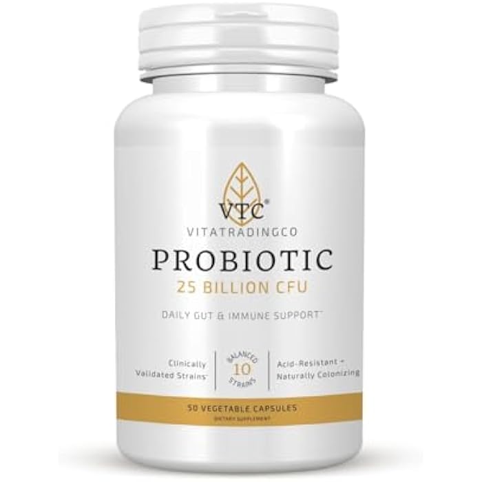 VTC VitaTradingCo. Probiotic 25 Billion CFU | 10 Clinically Validated Strains | Naturally Colonizing | Daily Gut, Digestive, & Immune Support | 50 Veggie Capsules - Image 1