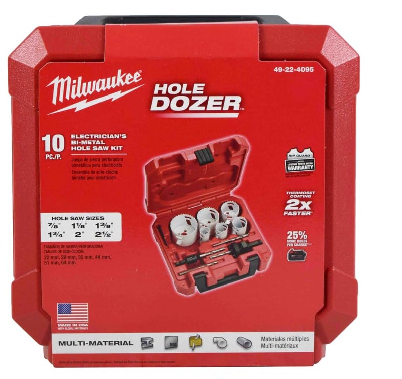 Milwaukee 49-22-4095 10-pc Electricians Hole Dozer Hole Saw Kit