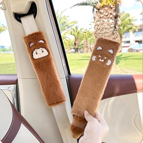 BoAn 2 PCS Seat Belt Cover Pad Cute Kawaii Animal Monkey Raccoon Plush Seatbelt Covers for Adults Soft Seat Belt Shoulder Cushion Cartoon Seatbelt Pad Car Seat Strap Pads for Interior Accessories - Image 1