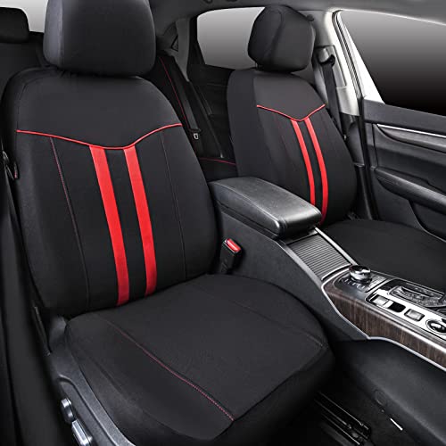 CAR-GRAND أغطية مقاعد السيارة CAR-GRAND العالمية الأنيقة بالكامل، قابلة للتنفس والغسل مع تصميم مقعد بنش بسحاب 3، تناسب 90% من سيارات الدفع الرباعي والشاحنات والسيدان (أسود وأحمر) - Image 2