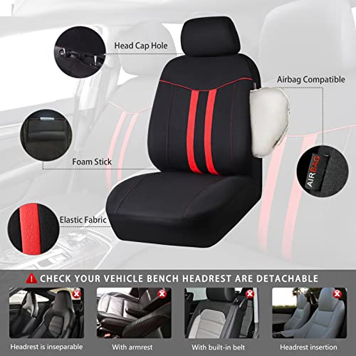 CAR-GRAND أغطية مقاعد السيارة CAR-GRAND العالمية الأنيقة بالكامل، قابلة للتنفس والغسل مع تصميم مقعد بنش بسحاب 3، تناسب 90% من سيارات الدفع الرباعي والشاحنات والسيدان (أسود وأحمر) - Image 3