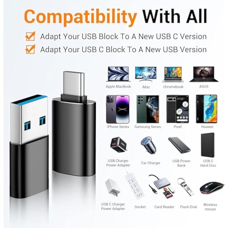 USB to USB C Adapter,Car Charger OTG Converter Compatible with MacBook Pro Air 2024,Samsung Notebook and More Type C,for iPhone 17 16 15 Air Plus Pro Max,OTG Adapters-Black - Image 2