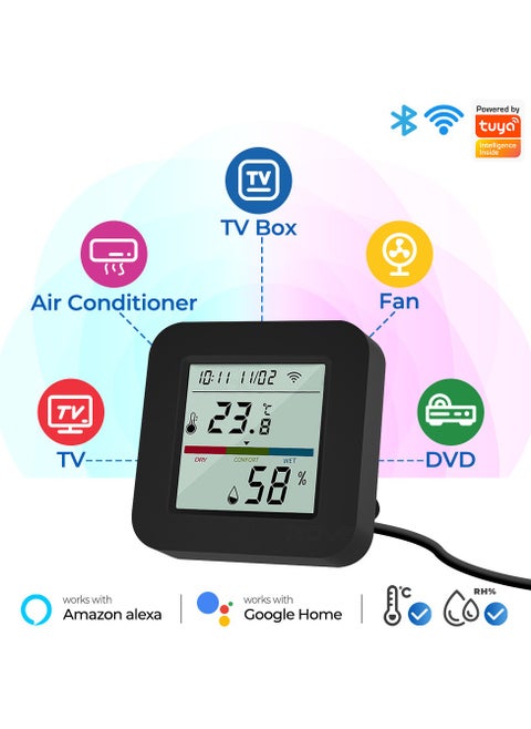 UanTii 4 in 1 Tuya Smart Universal IR Remote With Temperature Humidity Sensor with Display Wifi Infrared Remote for Air Conditioner, TV.etc Works with Alexa Google Assistant