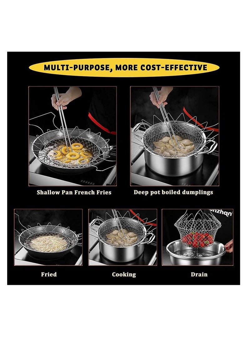 Generic - Foldable Stainless Steel Deep Fry Basket Multifunction Steam Rinse Strain Fry Strainer Net Telescopic Folding Basket Fry Basket for Fried Food or Fruits Kitchen Utensil Cooking Net Gadgets - Image 1