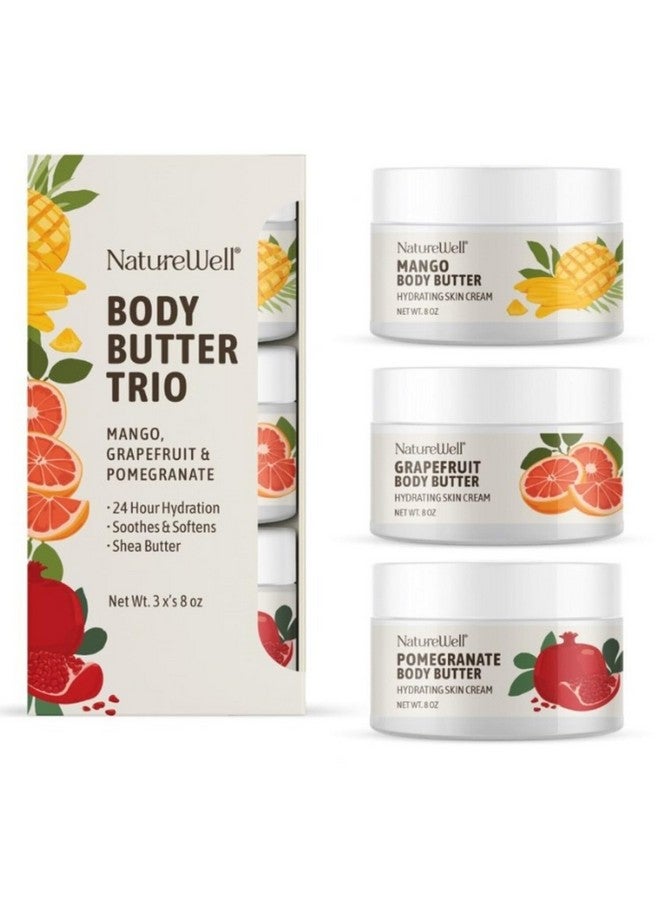 NATURE WELL Shea Body Butter Variety Pack, Includes Grapefruit, Mango, & Pomegranate, Provides Ultimate Nourishment & Hydration, 3 Pack (8 Ounces Each) - Image 1