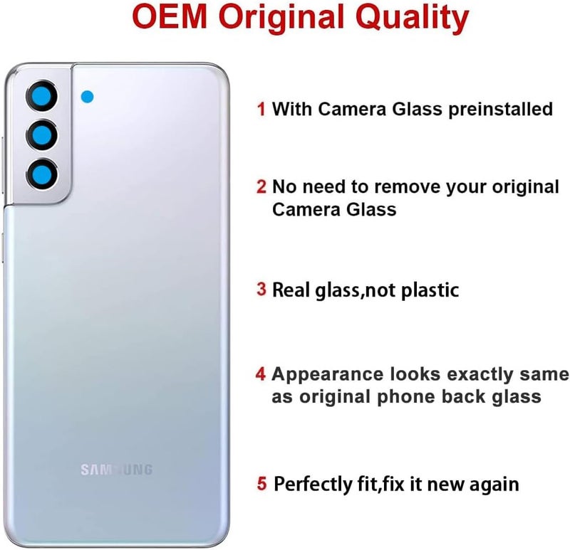 Perzework استبدال زجاج خلفي متوافق مع سامسونج جالاكسي S21+ بلس 6.7 بوصة مع مجموعة أدوات الإصلاح ومواد لاصقة مثبتة مسبقًا (فضي شبح) - Image 3