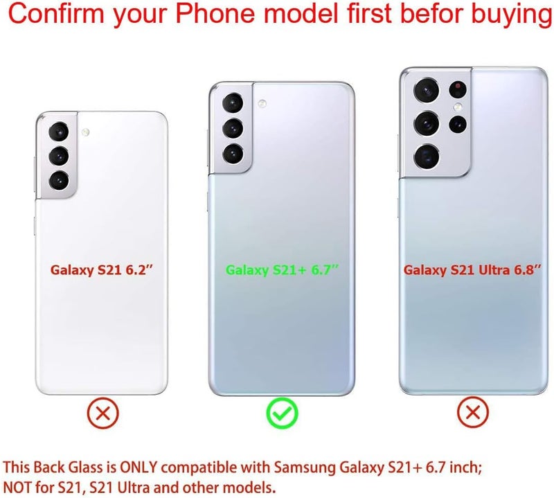 Perzework استبدال زجاج خلفي متوافق مع سامسونج جالاكسي S21+ بلس 6.7 بوصة مع مجموعة أدوات الإصلاح ومواد لاصقة مثبتة مسبقًا (فضي شبح) - Image 2
