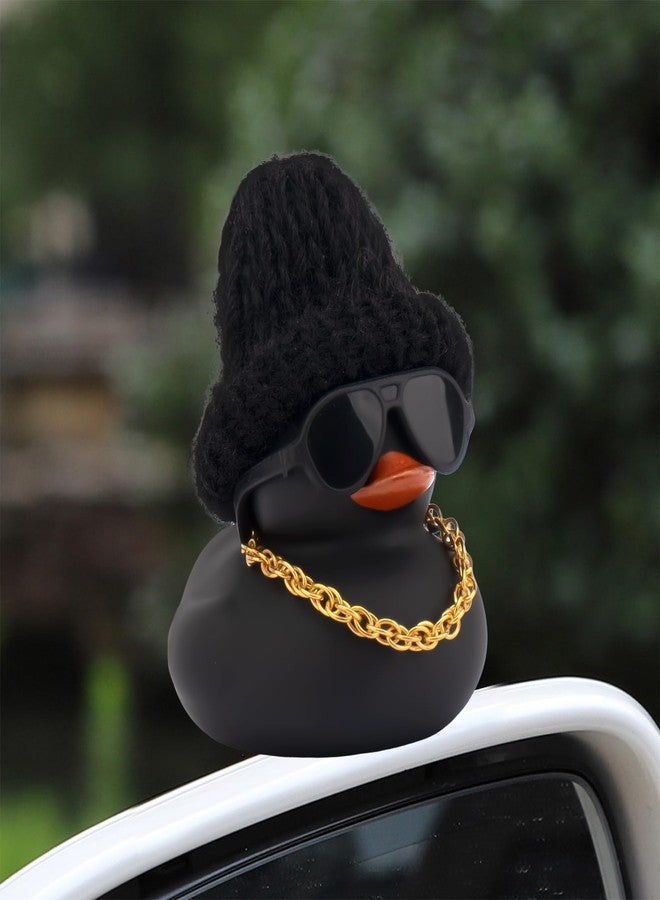 wonuu Car Dashboard Colorful Rubber Ducks, Christmas Eve Decorations Rubber Ducky for Car Ornament Cute Duck with Knit Hat, Glasses, Necklace (Black) - Image 3