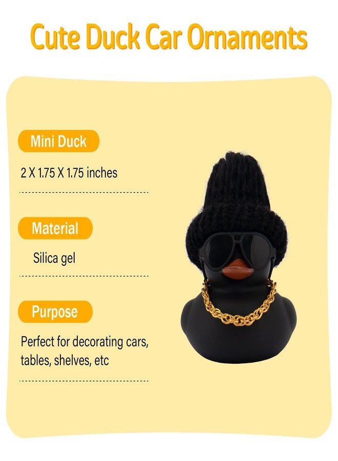 wonuu Car Dashboard Colorful Rubber Ducks, Christmas Eve Decorations Rubber Ducky for Car Ornament Cute Duck with Knit Hat, Glasses, Necklace (Black) - Image 2