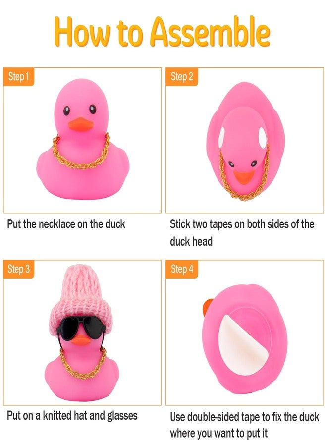 wonuu Car Dashboard Colorful Rubber Ducks, Christmas Eve Decorations Rubber Ducky for Car Ornament Cute Duck with Knit Hat, Glasses, Necklace (Black) - Image 4