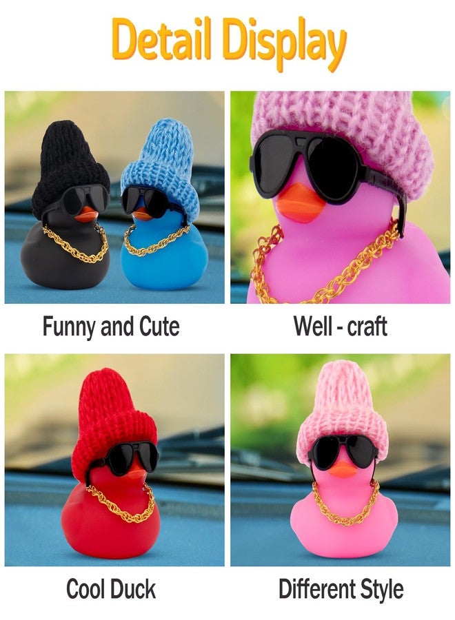wonuu Car Dashboard Colorful Rubber Ducks, Christmas Eve Decorations Rubber Ducky for Car Ornament Cute Duck with Knit Hat, Glasses, Necklace (Black) - Image 5
