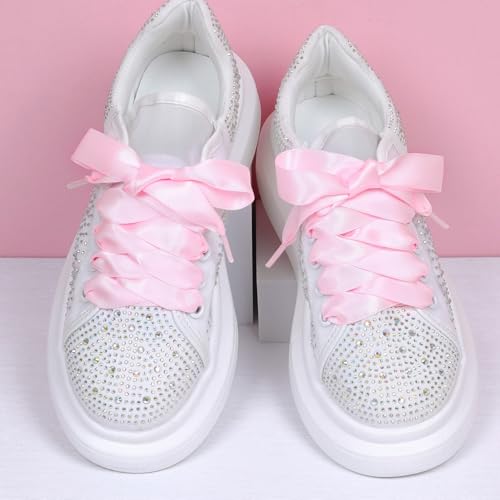 Booyckiy Flat Colorful Satin Ribbon Shoelaces 3/4" Wide Shoe Laces for Women Girls, Pink 47inch (120) cm - Image 3