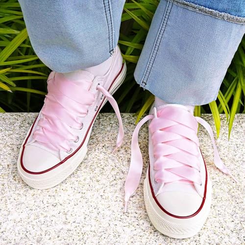 Booyckiy Flat Colorful Satin Ribbon Shoelaces 3/4" Wide Shoe Laces for Women Girls, Pink 47inch (120) cm - Image 4