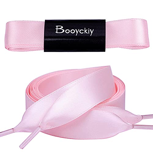 Booyckiy Flat Colorful Satin Ribbon Shoelaces 3/4" Wide Shoe Laces for Women Girls, Pink 47inch (120) cm - Image 2