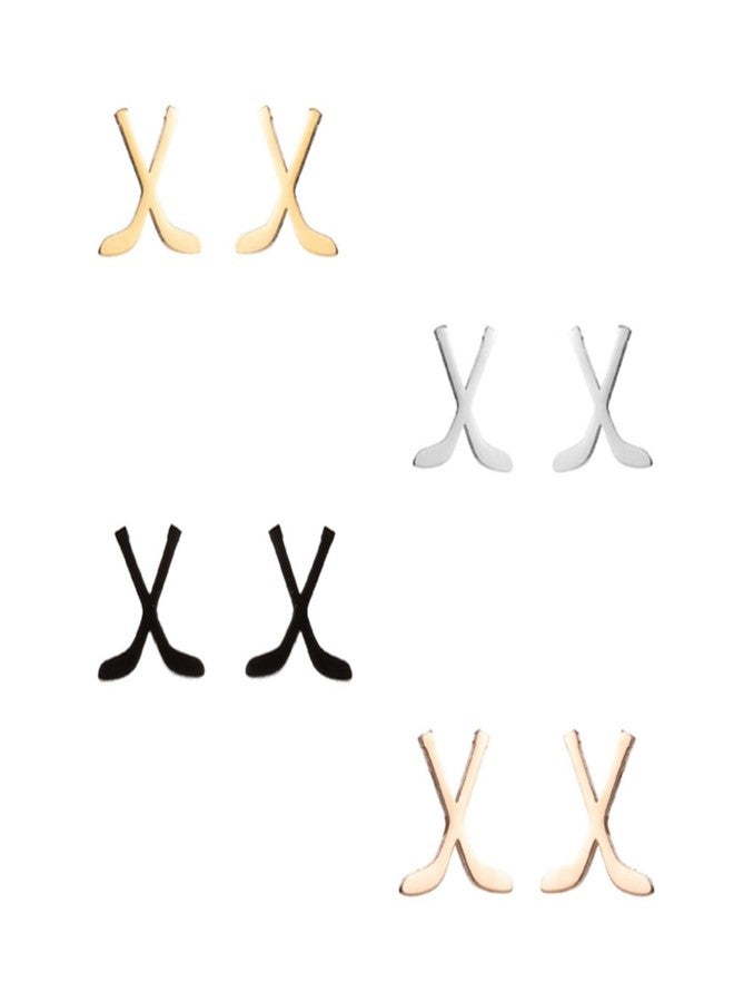 RLHRNDE 4 Pairs Hockey Stick Ice Hockey Skates Football Earrings Fashion Cute Winter Stainless Steel Cartilage Small Studs Earring Minimalist Ice Hockey Sports Jewelry Gifts (Hockey Stick) - Image 1