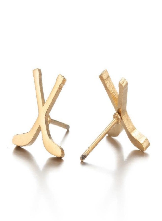 RLHRNDE 4 Pairs Hockey Stick Ice Hockey Skates Football Earrings Fashion Cute Winter Stainless Steel Cartilage Small Studs Earring Minimalist Ice Hockey Sports Jewelry Gifts (Hockey Stick) - Image 5