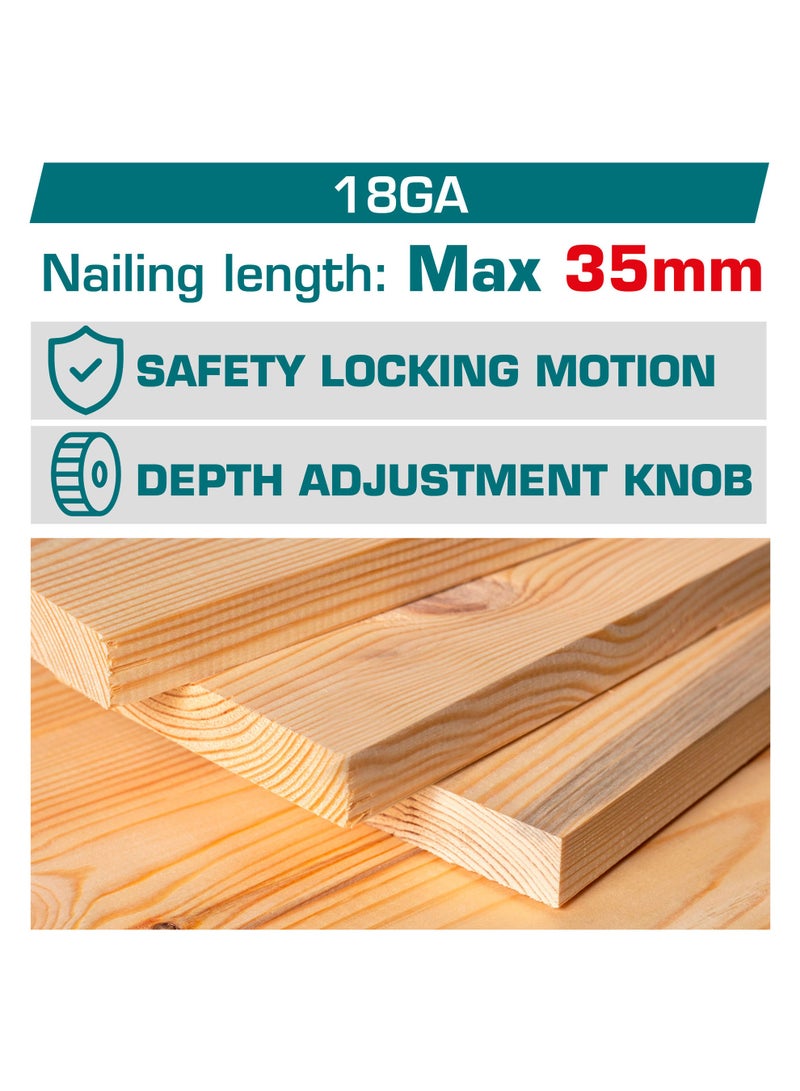 TOTAL 20V Cordless Brad Nailer Kit (F15-F35) - 18 Gauge Power Nail Gun with 2 Nails/s Drive Rate, 2.0Ah Battery, Fast Charger & 1000Pcs Nails - TCBNLI2008 - Image 2