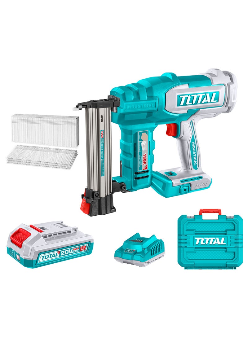 TOTAL 20V Cordless Brad Nailer Kit (F15-F35) - 18 Gauge Power Nail Gun with 2 Nails/s Drive Rate, 2.0Ah Battery, Fast Charger & 1000Pcs Nails - TCBNLI2008 - Image 1