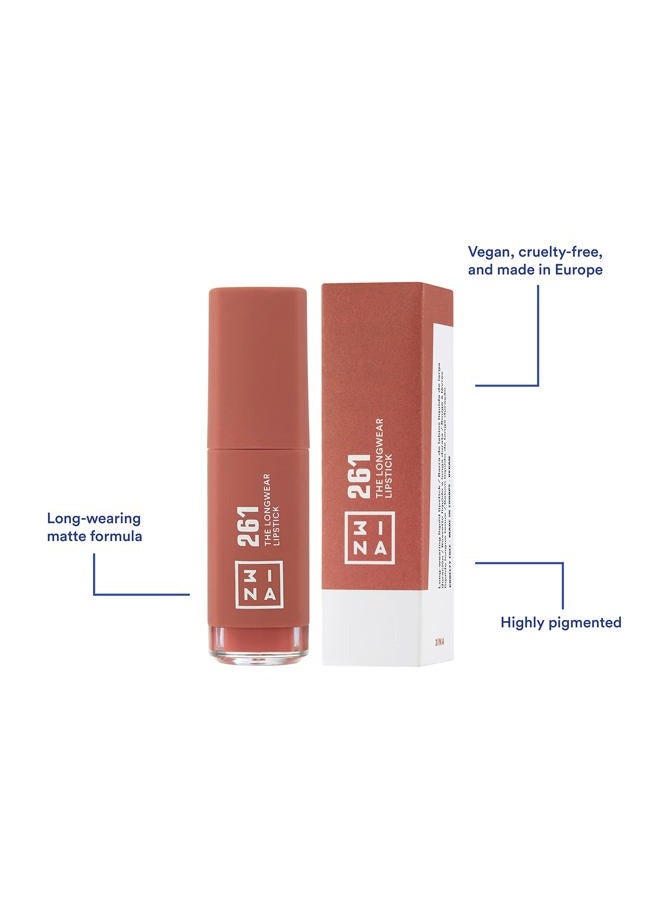 3INA The Longwear Lipstick 261 - Naturally Hydrating, Fast Drying - Shades That Stay All Day And Suit Every Skin Tone - Cruelty Free, Paraben Free, Vegan Cosmetics - Dark Nude Color - 0.22 Fl. Oz - Image 2
