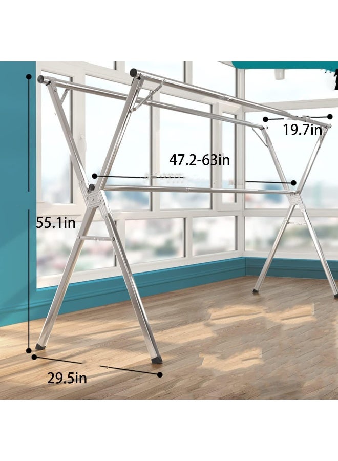 Loquat Folding X Shaped Clothes Drying Rack Expandable Compact Storage Stainless Steel Adjustable Space Saving Floor Stand Clothes Hanging for Indoor Outdoor - Image 5
