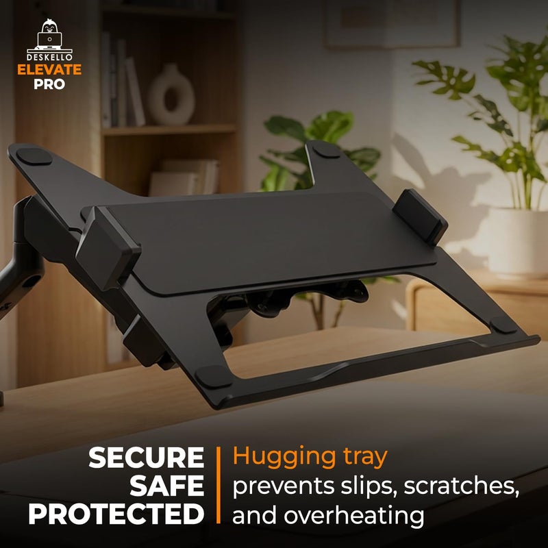 DESKELLO Elevate Pro - Heavy-Duty Standing Laptop Mount for Desk (11"-17.3" - max. 26lbs) Fully Adjustable Gas Spring Arm Stand - Clamp & Grommet Base - Steel Plates for Desk Protection & Stability - Image 3