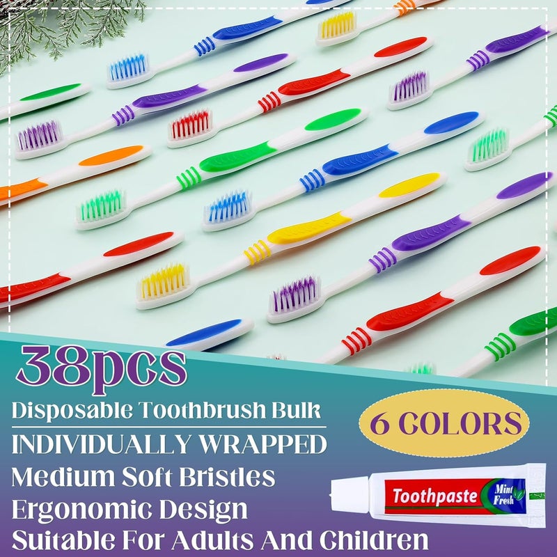 Comdian Disposable Toothbrush with Toothpaste 38 PCS, Travel Toothbrush and Toothpaste Bulk Set,Soft Bristle Individually Wrapped Toothbrushes Bulk for Kids, Adult. Suitable for Hotel, Travel, Home, Donated - Image 2