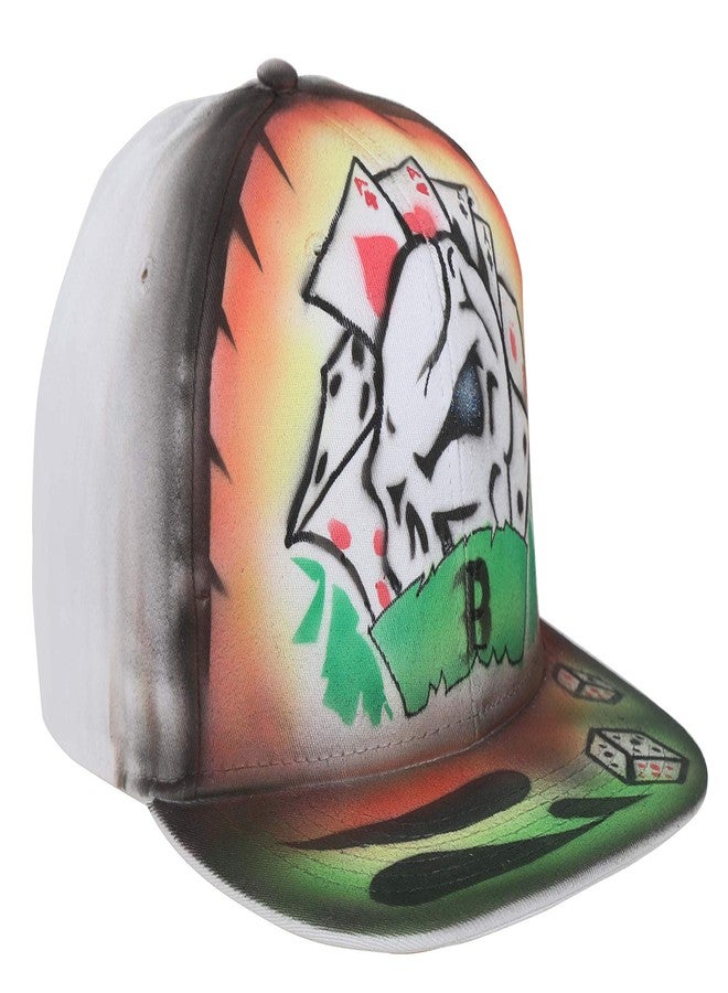 FabSeasons White Cotton Hand Painted Casual Snapback Hat, Hiphop Caps and Flat Cap & Hat - Image 2