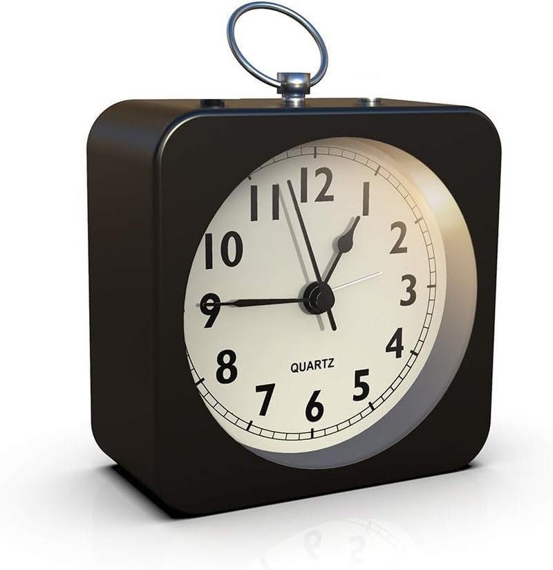 Kadio Battery Operated Alarm Clock with Square Metal CaseNo Ticking Analog Quartz Simple Operation for BedroomTravelDeskKids Black - Image 1