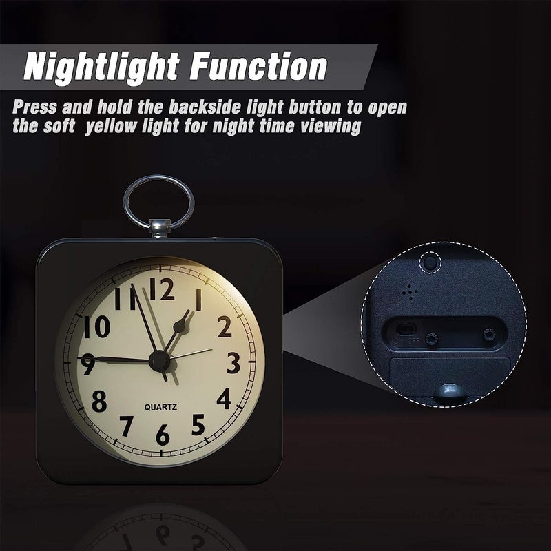 Kadio Battery Operated Alarm Clock with Square Metal CaseNo Ticking Analog Quartz Simple Operation for BedroomTravelDeskKids Black - Image 3