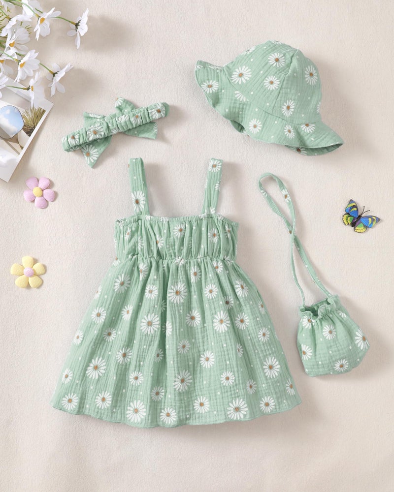SODLON Baby Girl Summer Dress Causal 3-6 Month Girl Clothes Big Bow Green Daisy Flower Sundress with Bag Sleeveless Cute Beach Baby Girl Outfits 3 to 6 Month - Image 3
