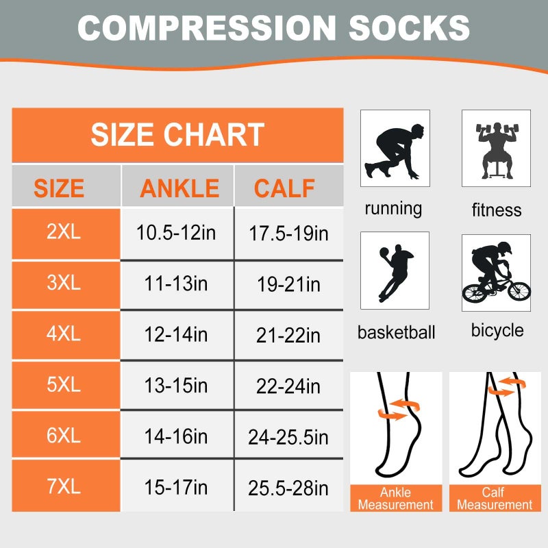 BODALA Plus Size Compression Socks: Wide Calf Compression Stockings For Men Women - Up To 7X Large 20-30 Mmhg Compression Hose For Pregnancy Travel Running Nurses 2Xl Black - Image 2