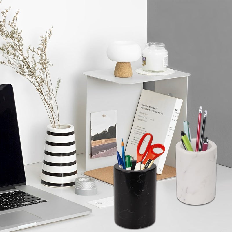 WORHE Natural Marble Pen Holder for Desk, Handcrafted Volakas Sturdy Desk Organizer for Office Supplies Storage Desktop Stationary Makeup Brushes Cup Pencil Holders for Home White (DL002) - Image 2