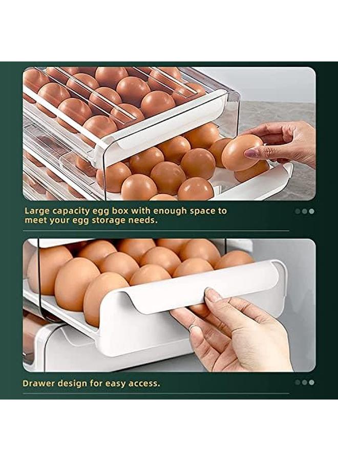 SAGREENY 32 Grid Egg Container For Refrigerator Double Layer Egg Holder Egg Tray Stackable Clear Egg Organizer Storage Box White - Image 2